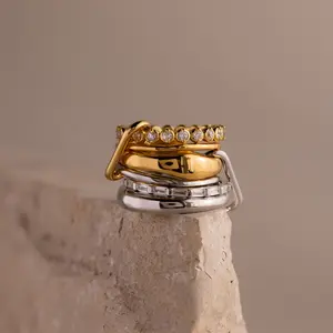 Multipurpose Mixed Metal Clasp Set by Caitlyn Minimalist - Set of 2 Carabiner Link Charms for Ring Stacking - 18K Gold & Silver Plated Ring Charms - Mixed Metal Jewelry - Best Friend Gift