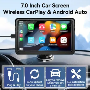 Wireless CarPlay & Android Auto Smart Screen - 7" HD Touchscreen with 170° Night Vision Backup Camera, Mirror Link, Voice Control, FM/AUX/Bluetooth Audio, 8-LED Reverse Assist, Easy Plug-and-Play
