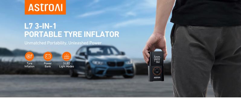 【Valentine's Day Gift】AstroAI L7 Tire Inflator Portable Air Compressor,150 PSI Cordless Car Tires Air Pump with LED Lights&Pressure Gauge,Auto Shut-Off - Tire Pump for Auto,Motorcycle, Bicycle, Ball