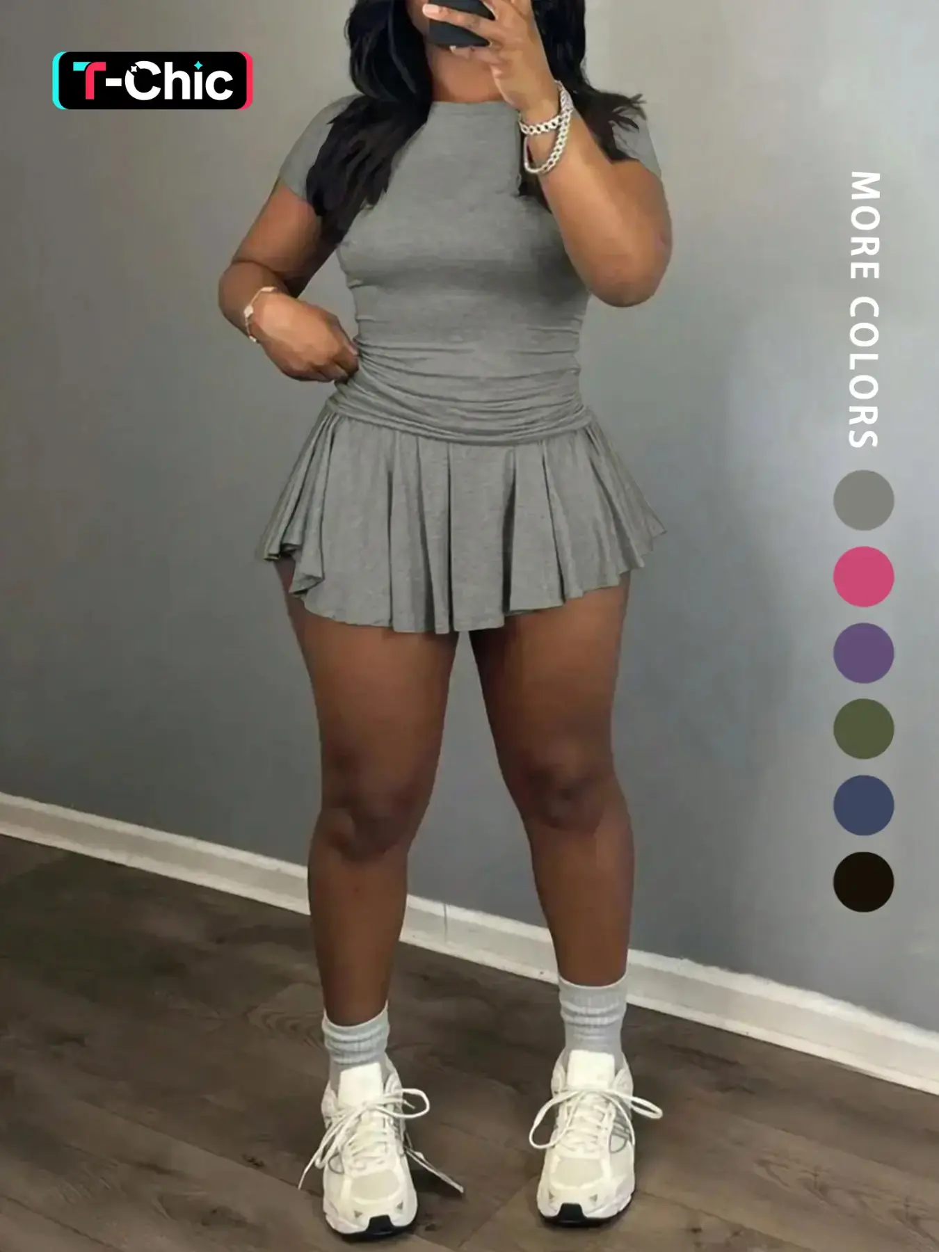 Women's Solid Color Top & Skort, Basic Casual Aesthetic Cozy Breathable Round Neck Short Sleeve Fitted Tee & Skort for Daily Outdoor Wear, Ladies Matching Outfits for Summer, Womenswear, Clothes