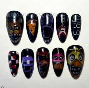 FNAF Inspired Press On Nails | Five Nights at Freddys Horror Character Nails | Nightmare Freddy Bonnie Chica Foxy Nail Art | Hand Painted Spooky Gamer Gift