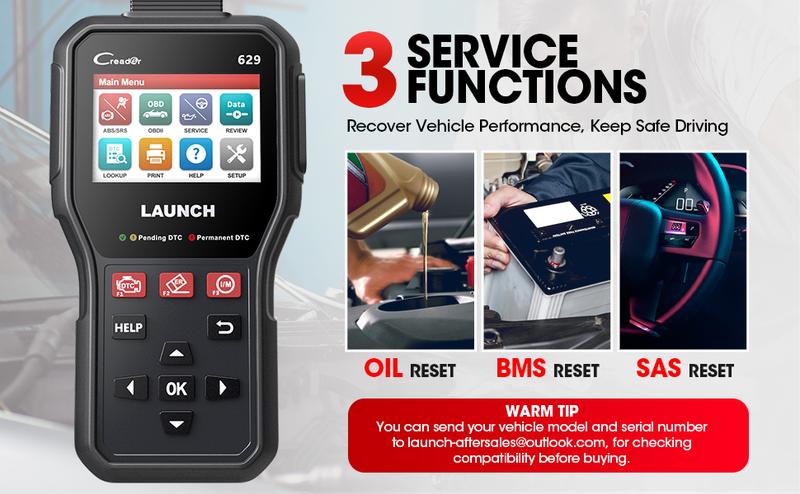 Launch CR629 OBD2 Scanner ABS SRS Scan Tool with Active Test, 3 Service Oil/SAS/BMS Reset Tool, Full OBD2 Functions Car Code Scanner, Lifetime Free Update