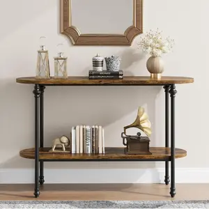 Garvee 43.3" Entryway Console Table with 2-Tier Storage, Metal Frame and MDF Construction, Versatile Sofa Table for Living Room, Hallway, or Behind Couch, Available in Rustic Brown and Grey