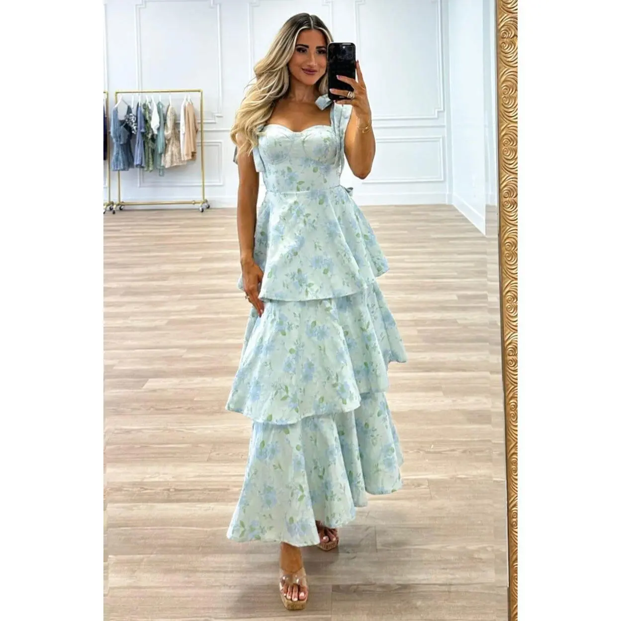 Levi Floral Tiered Ruffle Maxi Dress: Dusty Blue - TikTok Shop Levi Floral Tiered Ruffle Maxi Dress: Dusty Blue - TikTok Shop