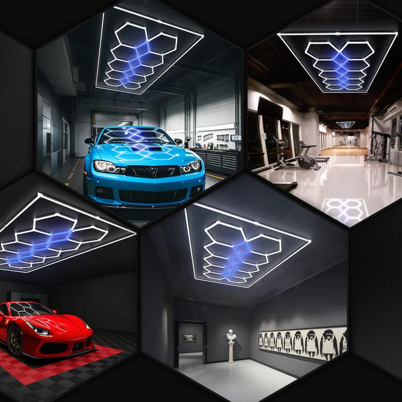 HYPERLITE Color Glow, Garage Lights, Honeycomb Design, Rectangle Frame Modular Lighting, LED Ceiling Light, 568W-624W 56800LM-62400LM, 6500K Bright White, for Garages, Workshops, Gyms, Studios,  Barber Shops, Decorative Spaces，Jumpstart newyear