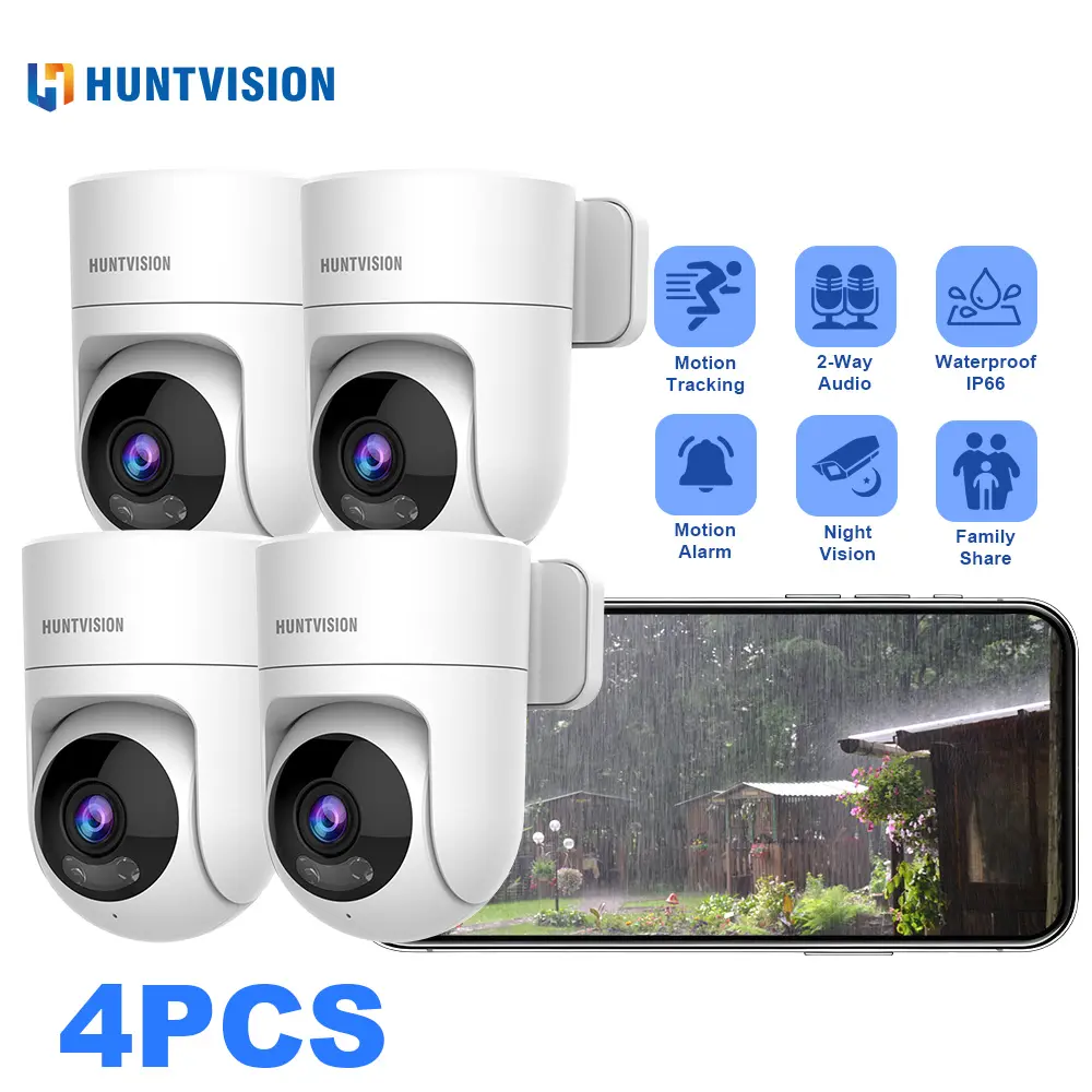 HUNTVISION IP66 Outdoor Waterproof 5MP Wifi Security Dome Camera Auto Tracking Audio, Day And Night Full Color, AI Human Motion Detection, Two-Way Voice Intercom, PTZ Control 360 Degree Panoramic 100 Degree Vertical Monitoring