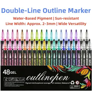 Double Self-Outline Metallic Markers Dual Tip Craft Pens for Scrapbooking Easter Eggs & Card Making with Vibrant Metallic and Colorful Outlines(48-Color)