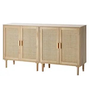 VEVOR Rattan Cabinet,  , Set of 2, Rattan Storage Cabinet with 4 Magnetic Doors and Adjustable Shelves, Sideboard Buffet Cabinet for Hallway, Entryway, Living Room, or Kitchen, Natural