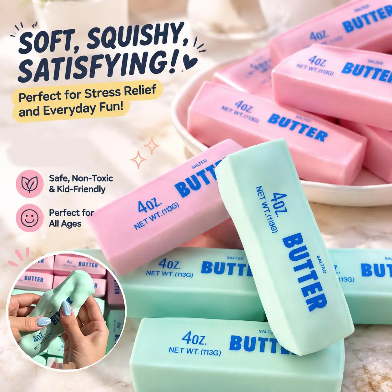 Crunchy Sound Butter Bar Squishy Toy Soft Squeeze Fidget Toy Funny Sensory Hobby Play Toy Portable Stress Relief Decompression Toy Cute Desk Relax Toy Ideal Gift For Teens Adults Party Leisure Entertainment