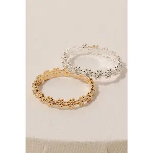 Metallic Mini Flowers Band Ring (Silver)