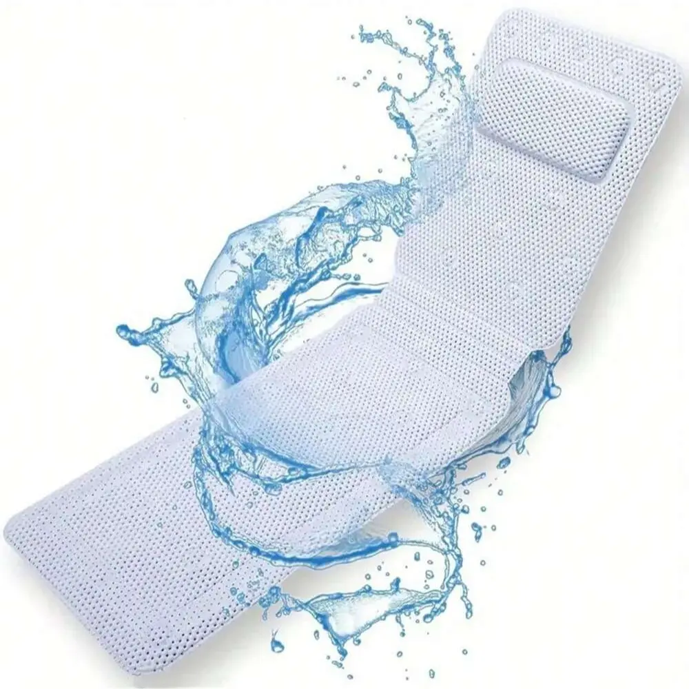 Breathable Comfort Bath Mat with Pillow, 30 Anti-Slip Suction Cups, Soft PVC Spa Bath Pad, Fits Head Neck Back, Relaxing Bathtub Cushion, Shower Essentials, Bathroom Accessory, Bathing Accessory