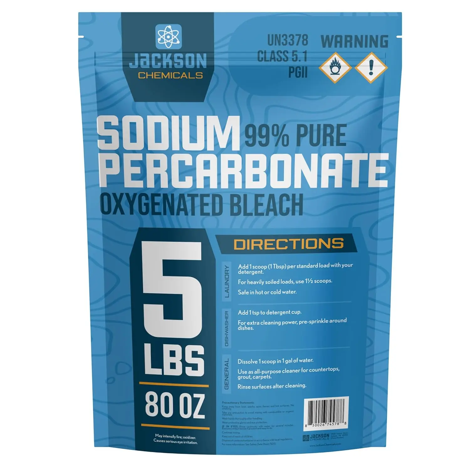 Hypocleanse 99.9% Pure Sodium Percarbonate Oxygen Bleach Powder - 5 lbs Odorless Cleaning Agent, Multi-Functional Cleaner, Deep Clean Cleaner for Laundry, Dishes, Decks with Brightening Effect