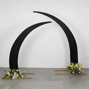 Set of 2 Black Spandex Half Crescent Moon Wedding Arch Covers, Custom Fitted Backdrop Stand Cover for Curved Arbor Flower Balloon Frame
