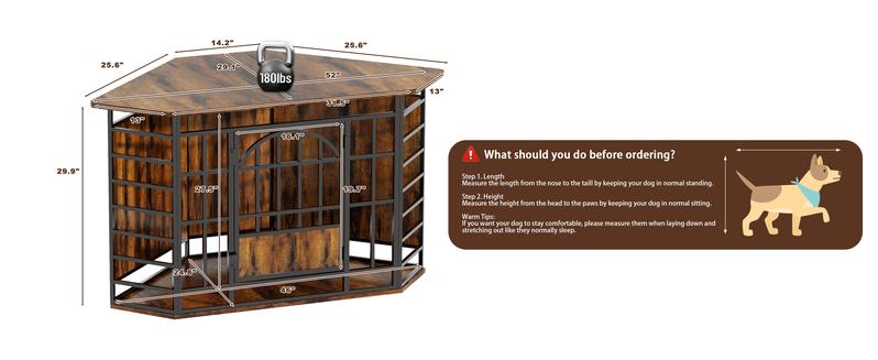 【HolidayHaul】COZPAW 52 Inch Corner Dog Crate Furniture,Wooden Dog Kennel Indoor Furniture End Table,Modern Dog Cage Decorative Pet House TV Stand for Large Medium Dogs,Vintage Brown