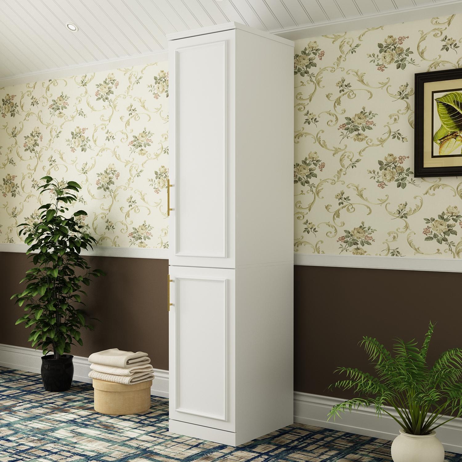 FUFU&GAGA 4 Door Wardrobe Closet with Shelves, Armoires and Wardrobes Wardrobe Closet with Hanging Rod, Gold Metal Handles, Bedroom Armoire Closet