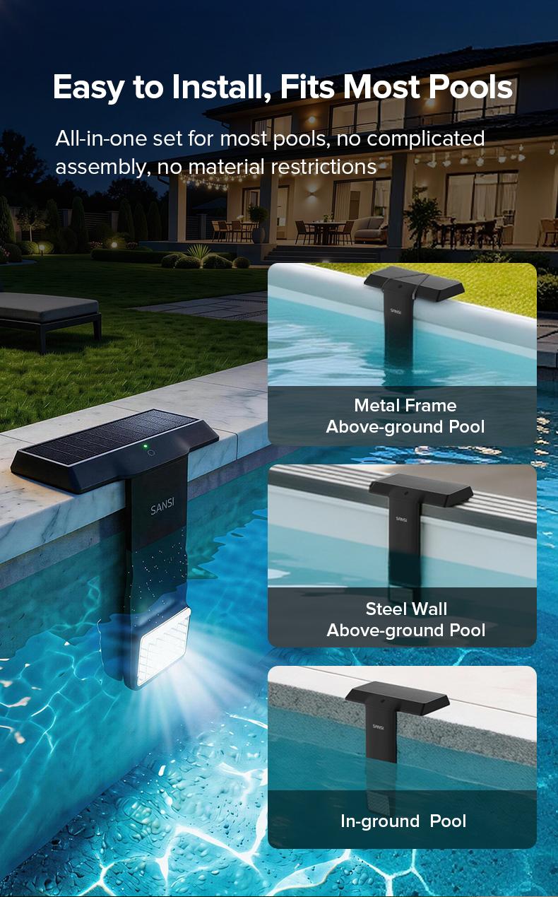 SANSI Solar Poolside RGB Light with Remote, Waterproof Submersible Pool Light for Inground & Above Ground Pools – Enhance Summer Pool Fun, Perfect Mother’s Day Gift & Outdoor Decoration