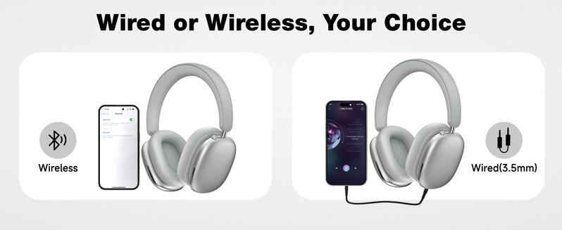 Wireless Headphones - 52dB Noise Cancellation, 5 Smart ENC Mics, Detachable Fabric Ear Cushions, 120 Hour Standby, Seamless Dual Device Connection for All-Day Use and Boosted Productivity