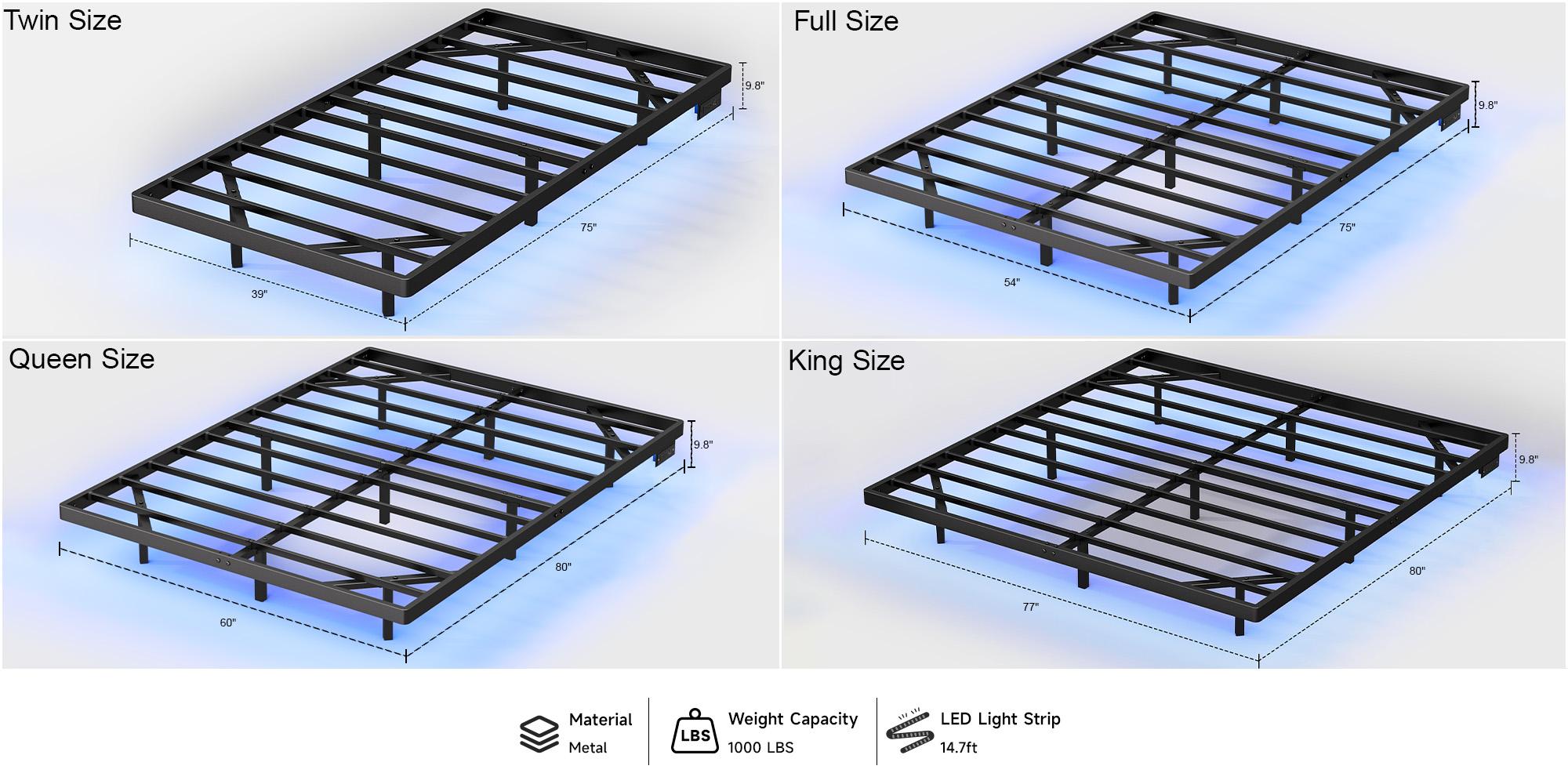 【SPOTLIGHT DAY】ONBRILL LED Floating Bed Frame, Full/Twin/Queen/King Bed Frame with Smart LED Lights & Power Outlet, Heavy Duty Metal Platform Bed Frame, Camas Queen, Easy Assembly, Bedroom Furniture, Black
