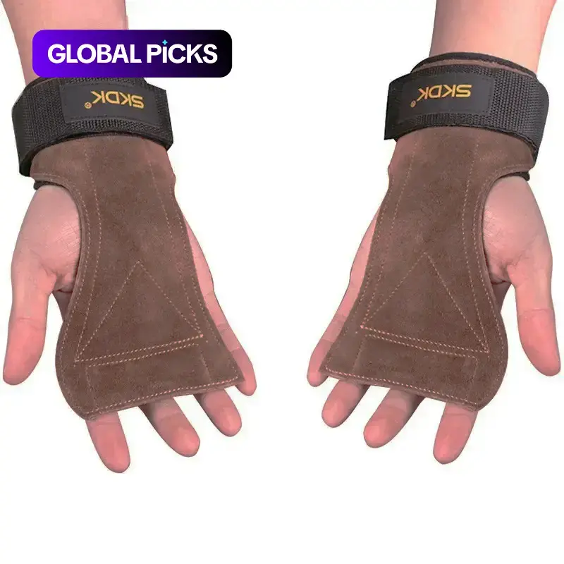 Cowhide Weightlifting Grips Palm Protection with Wrist Wraps, 1 Pair Hand Grips for Gym Workout Training, Wrist Support for Men & Women, Workout Accessory, Fitness Accessories #GLOBAL PICKS
