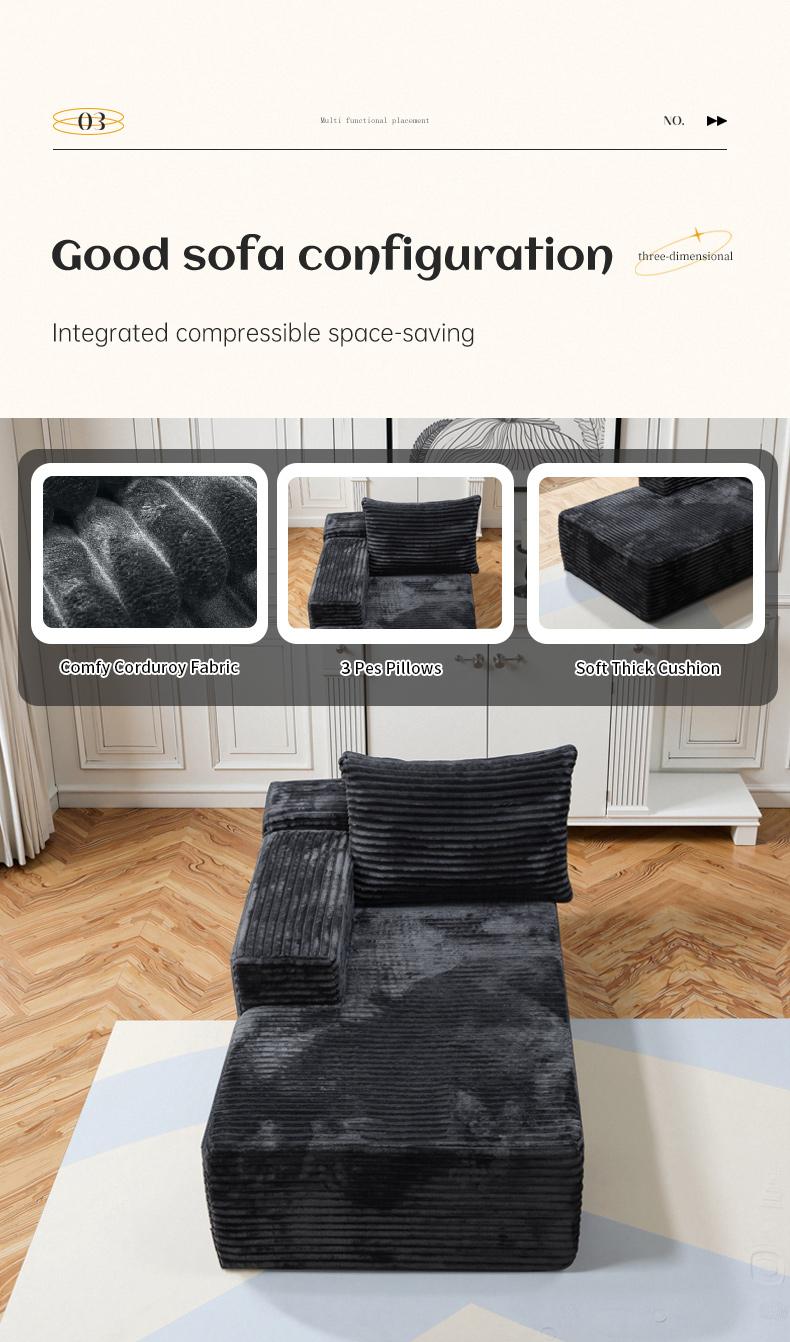Extra-Large Boneless Cloud Chair Comfy Modern Foam Sofa Bed Modern minimalist black velvet lazy person’s sofa, modular design, no armrests, single-seat recliner.