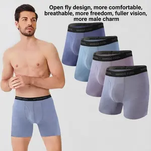 BAMBOO COOL Men's Underwear Soft Comfortable Breathable Fabric 92% Viscose 8% Spandex Pack of 4 Multiple Colors Open Fly Design for Home Exercise Travel Moisture-Wicking Boxer Briefs