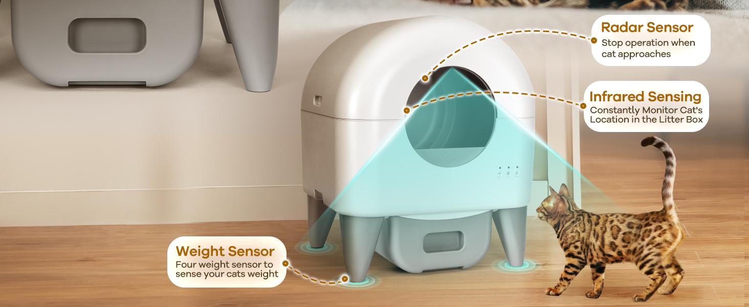 TAYACICY Self Cleaning Litter Box,95L Automatic Cat Litter Box Self Cleaning Large Capacity for Multiple Cats, App-Controlled with Safety Sensors, Removable Washable Liner,2 Rolls Garbage Bags,Grey