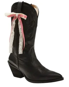 Shyanne Women's Gingham Lace Boot Bow - Aa668-Red