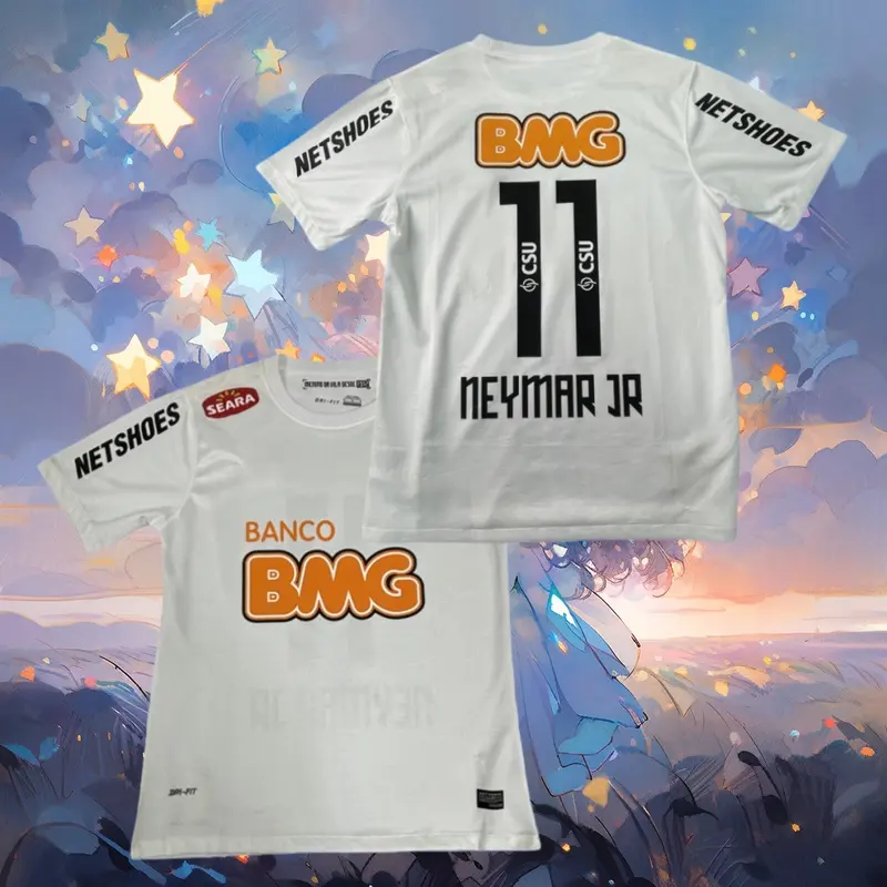 11 12 Home White NO.11 Neymar JR Short Sleeve Retro Soccer Jersey Fans Version