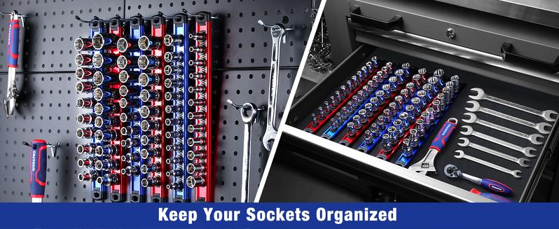 #JumpstartSale WORKPRO Magnetic Socket Organizer, Drive Aluminum Alloy Socket Rail, Heavy Duty Socket Holder, Socket Rack Kit
