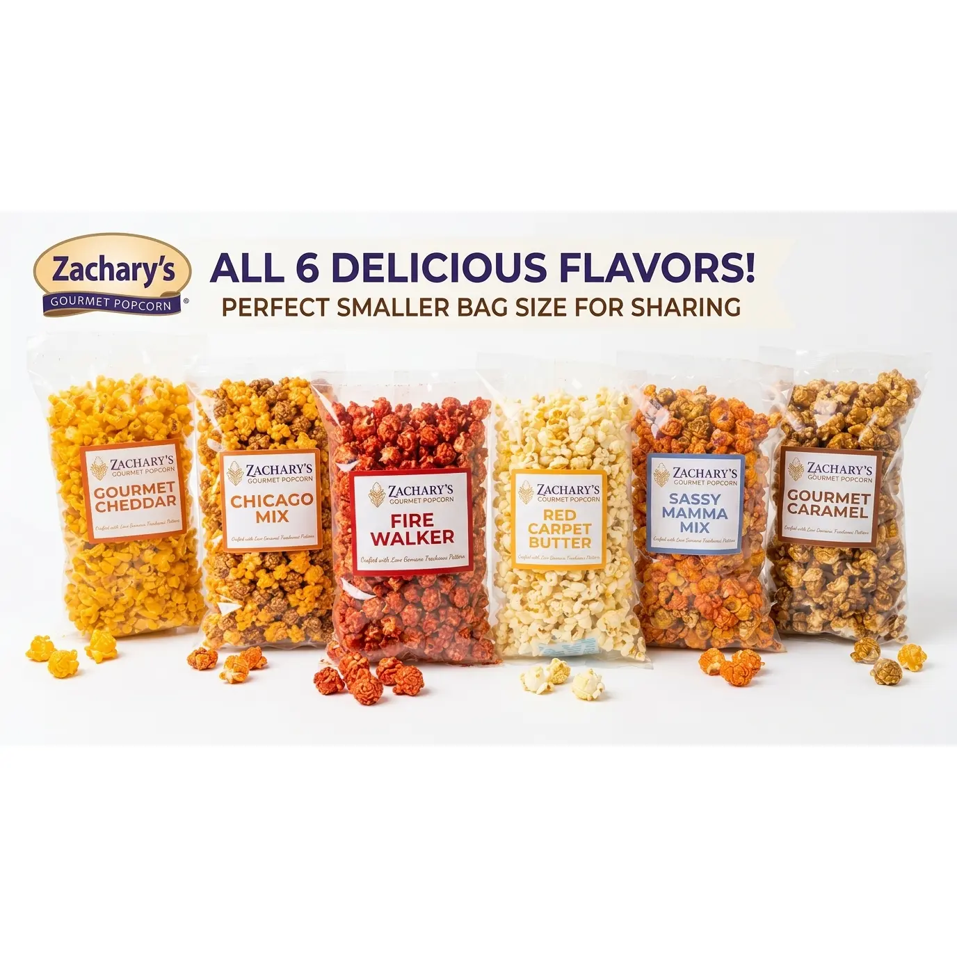 Zachary's Gourmet Flavored Popcorn Variety Pack - 6 Flavors Including Cheese, Caramel, Coconut Oil Popped, No Artificial Ingredients, Party Snacks