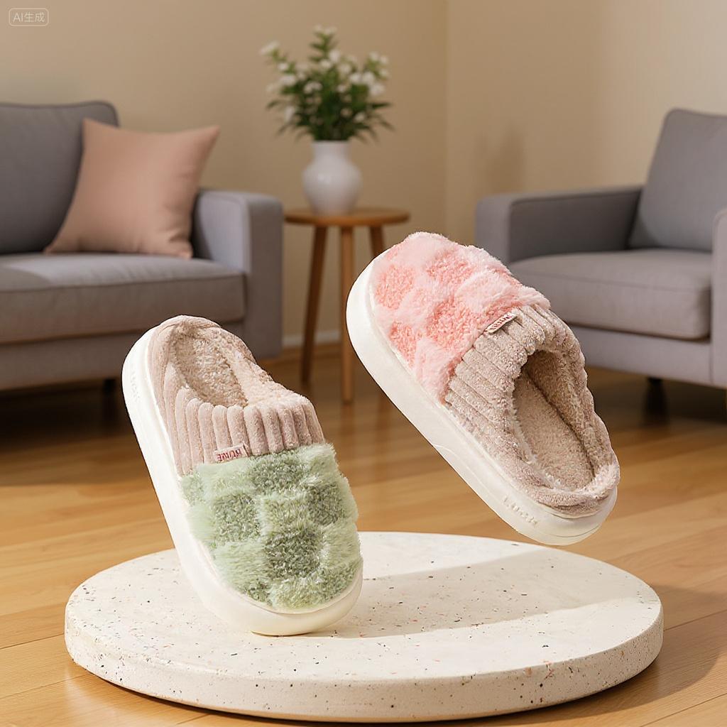 Cotton slippers for women, anti slip cashmere for warmth, monthly slippers for indoor home, cute and fluffy cotton mop Girl Footwear Flipflop
