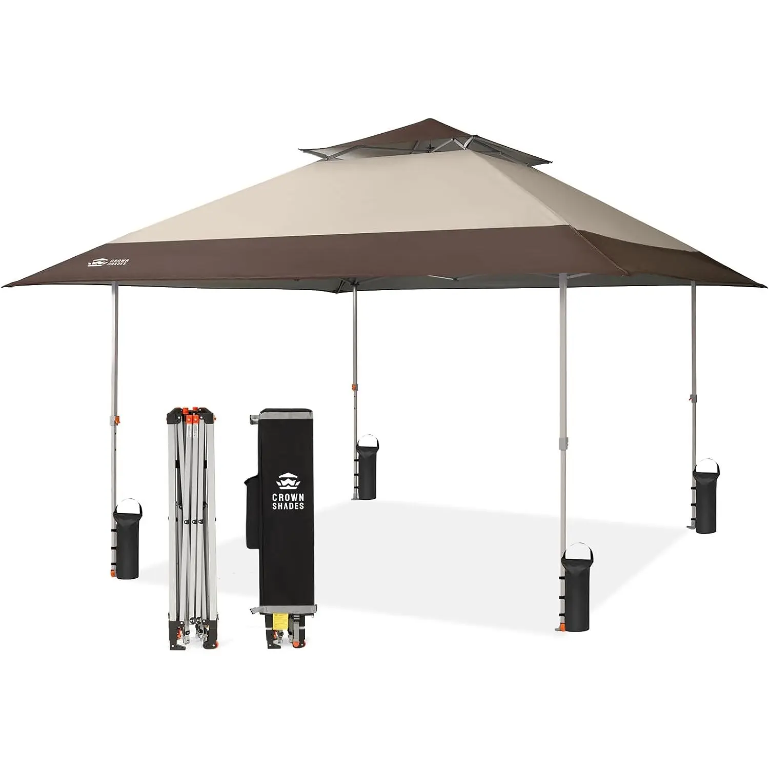CROWN SHADES 13x13 Pop Up Canopy Tent, Foldable Sun Shade Gazebo, Beige&Coffee Outdoor Shelter for Backyard, Patio Furniture, Includes 10x10 Canopy Tent Compatibility Note, Canopy Tent 10X10