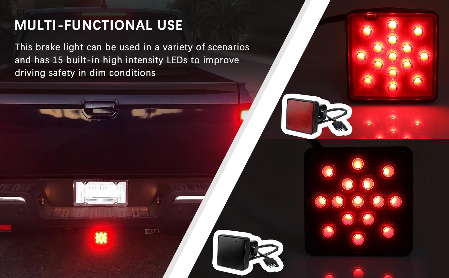 DIBMS LED Brake Light Trailer Hitch Cover Square Red Lens Vehicle Tow Hitch Driving Brake Lamp 15 LEDs Brake Tail Lights for Towing Truck RV and SUV DIBMS LED Brake Light Trailer Hitch Cover Square Red Lens Vehicle Tow Hitch Driving Brake Lamp 15 LEDs Brake Tail Lights for Towing Truck RV and SUV