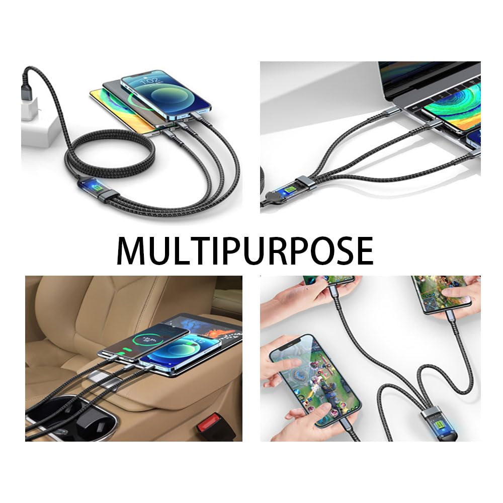 Multi functional 4 in 1 USB Charging Cable – USB A, Type-C, and Lightning Connectors for Fast Charging and Data Sync of Phones, Tablets, Laptops, and More, Ideal for All Your Devices Charger