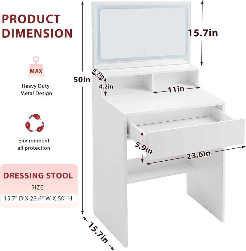 Modern LED Vanity Table, Makeup Desk with HD Large Mirror&Lights 3 Color Modes,Drawers&Shelves, for Girls Bedroom,Perfect Gift for Her – bedroom essential