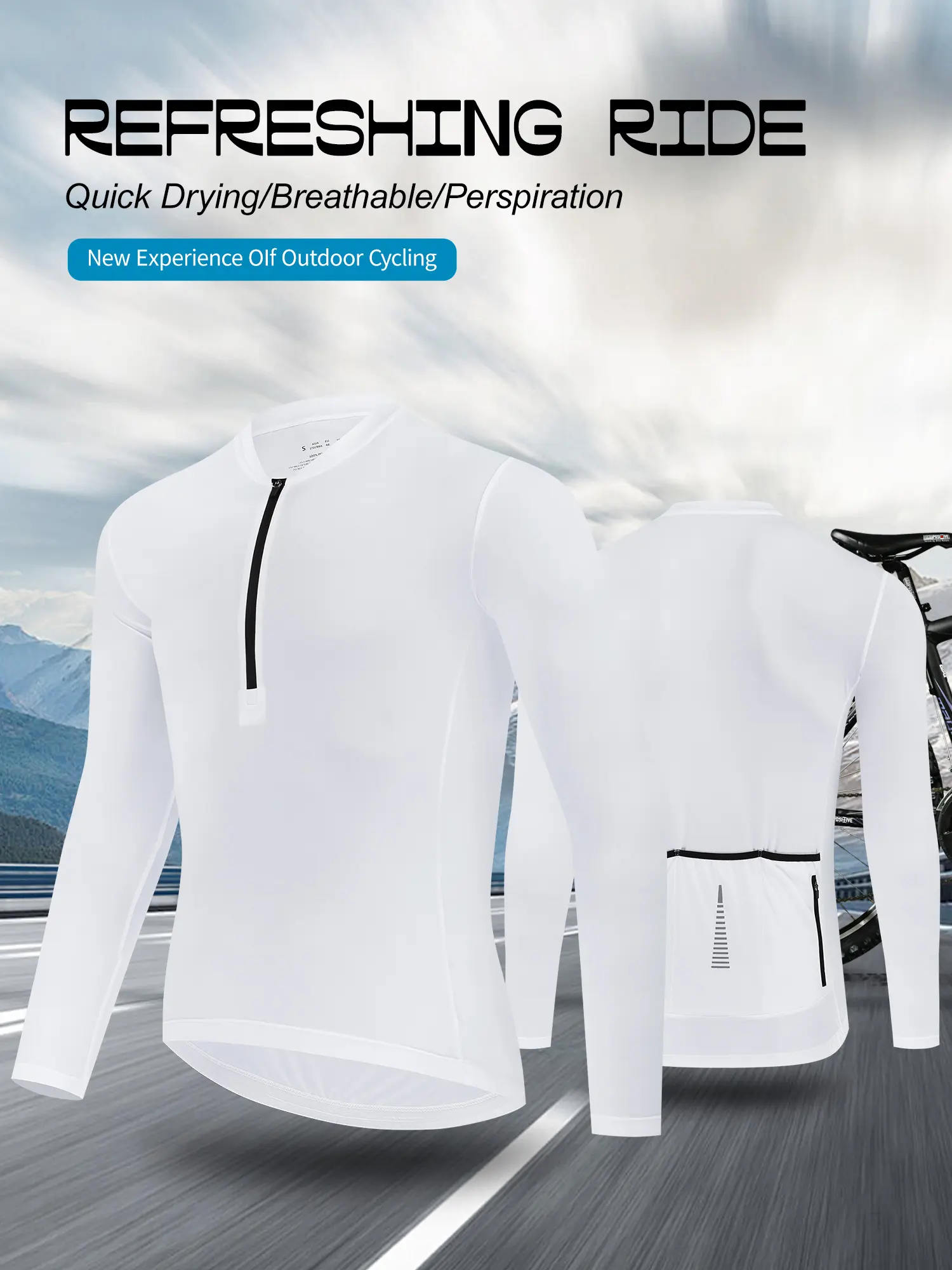 Men’s Long-Sleeve Cycle Jersey, Male Half-Zip Front Cycling Shirt with Back Reflective Stripes, Rear Pocket, Moisture-Wicking, Breathable Fabric - Suitable for Outdoor Road, Mountain Biking