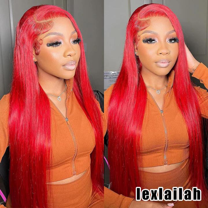 Hot Star Red Color 13x6 HD Transparent Lace Front Wigs with Baby Hair for Women Straight and Body Wave Colorful Wigs 180% Density