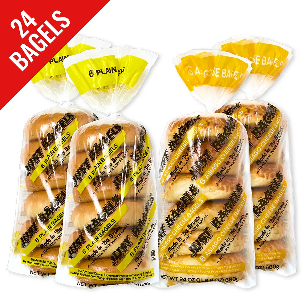 Just Bagels 12 Plain and 12 Asiago Bagels Non-GMO Authentic New York Style Chewy Crunchy Bagels Made in Da Bronx
