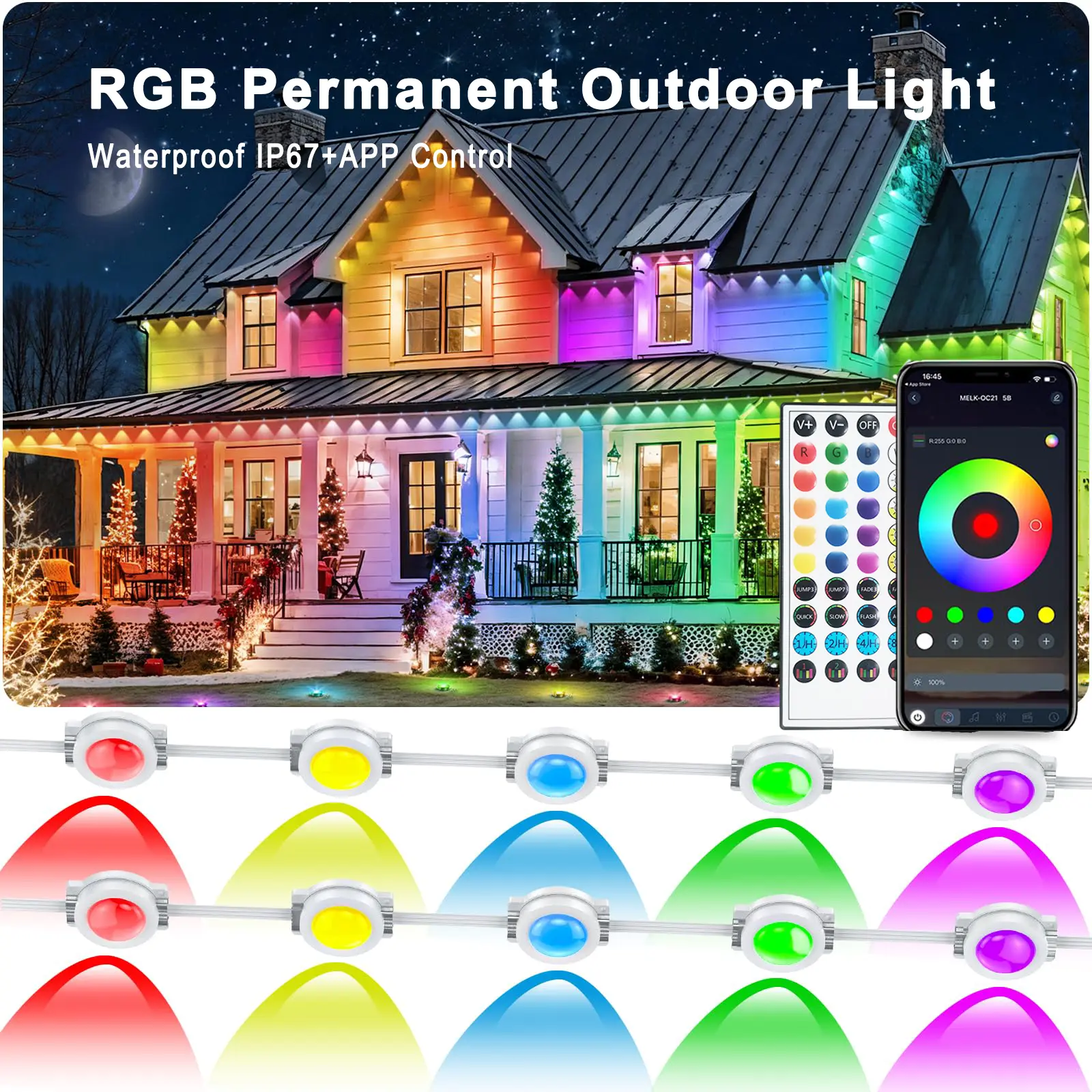 150FT Permanent Outdoor Lights – IP67 Waterproof RGB Eave Lights with App & Remote Control, Perfect for House Roof Decor, Christmas, Parties & Everyday Use, summerwins