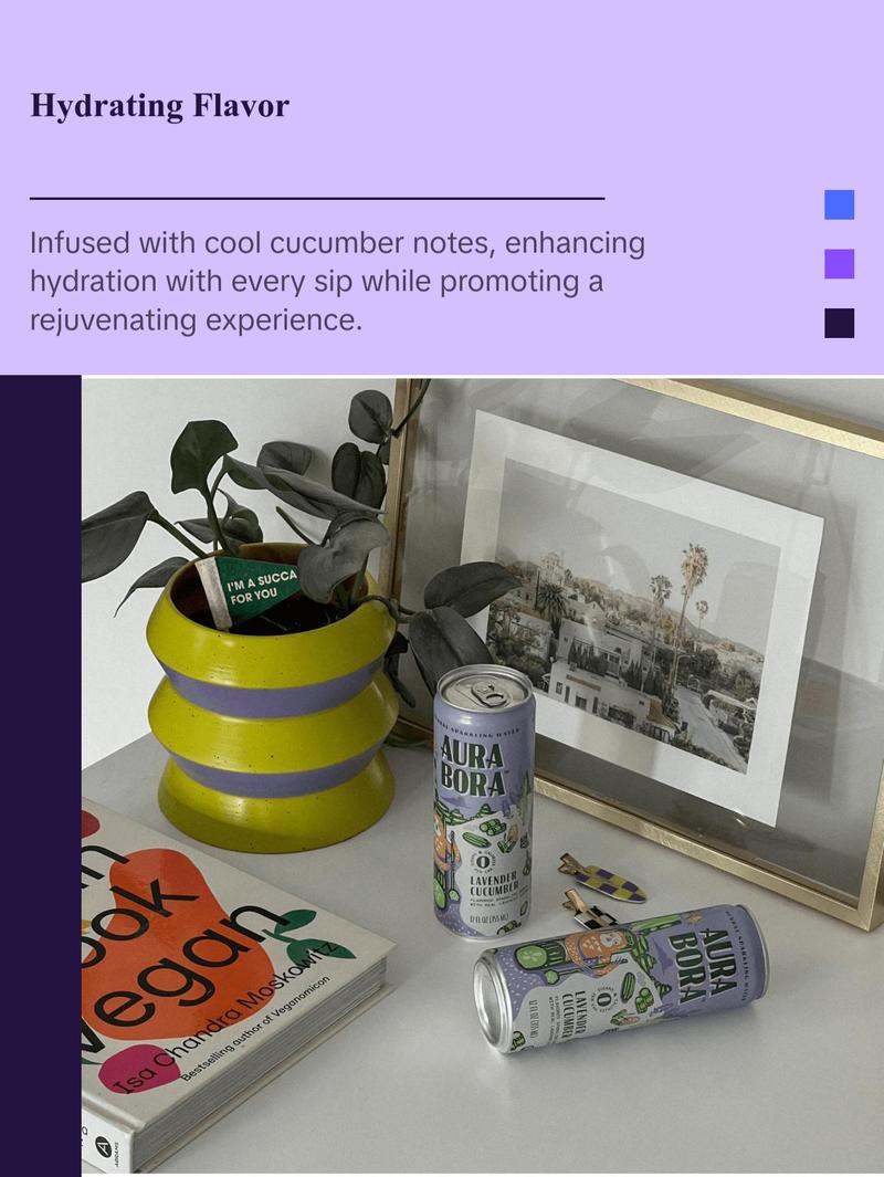 Aura Bora, Craft Sparkling Water Beverage made with Real Herbal Extracts, Lavender Cucumber, 12oz cans, Pack of 12 Aura Bora, Craft Sparkling Water Beverage made with Real Herbal Extracts, Lavender Cucumber, 12oz cans, Pack of 12