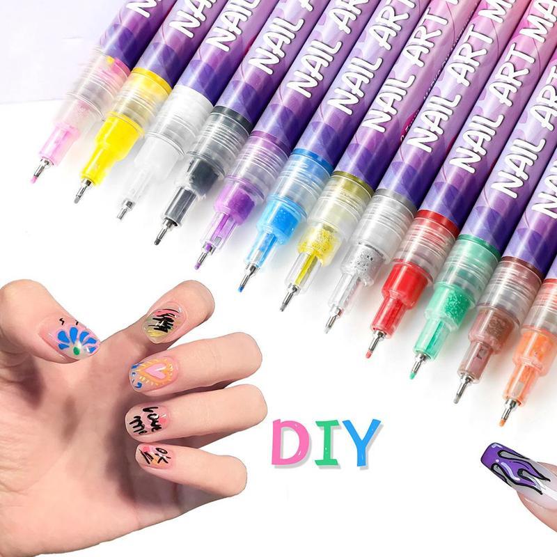 JPHYLL Acrylic Paint Pen for Nail Painting 1 Box DIY Quick Drying Dot Flower Hook Pen Water-based Solid Color Daily Use Nail Art Marker Pen Manicure Tool for Women & Girls