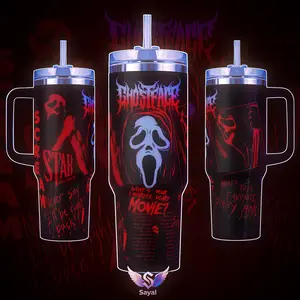 LIMITED SCREAM 7 Ghostface "Favorite Scary Movie" Horror Slasher Graphic Sayal 40 20 oz Vacuum Insulated Cup Straw Keeps Drinks Hot Cold 12H+ For Horror Lovers Vibes Spooky Style Splash-Proof 18/8 Stainless Steel Comfort Handle Mug For Fans