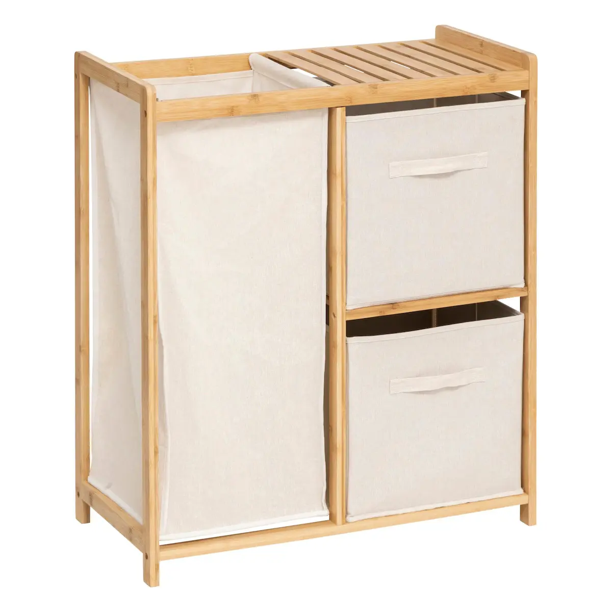 Bamboo Laundry Hamper with Storage Drawers, 3-Section Laundry Sorter Organizer with Removable Fabric Bins, Bathroom Bedroom Laundry Basket Shelf for Clothes, Towels & Home Storage