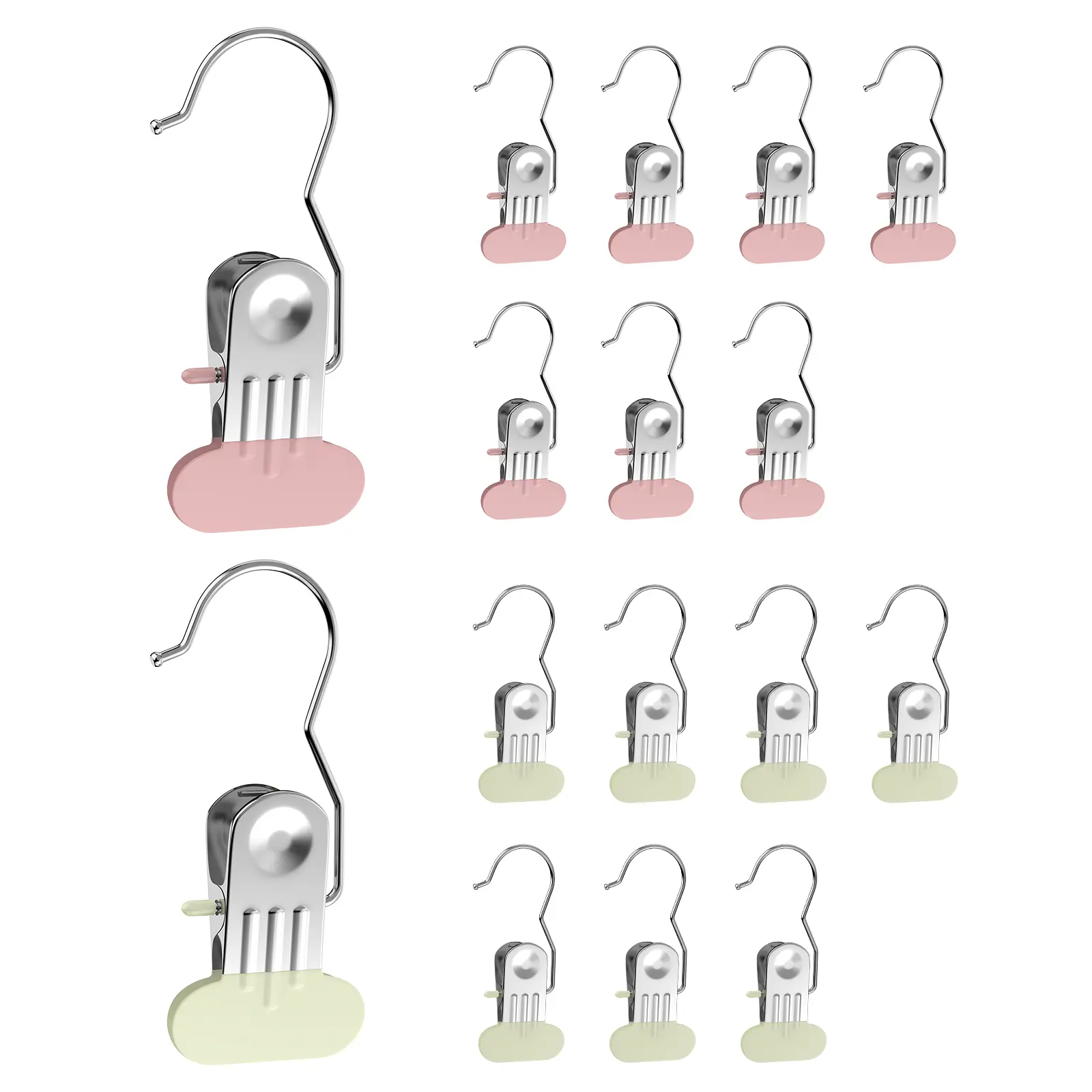 16pcs Boot Hangers Clips for Cloest, Laundry Hanging Hooks, Clothes Pins, Portable Travel Hangers for Closet Hats Socks Towels Organization