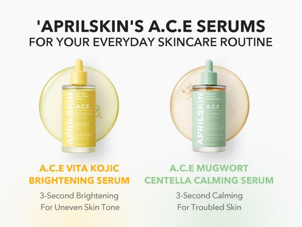 [APRILSKIN Official] A.C.E. 3-SECOND Soothing & Brightening Serum Duo: Mugwort Centella Serum & Vita Kojic Serum | Mugwort + Centella Dual Calming | Vitamin C + Kojic Complex