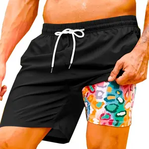 2 in 1 Mens Swim Trunks 7 Inch Swim Shorts Swim Suits Board Shorts