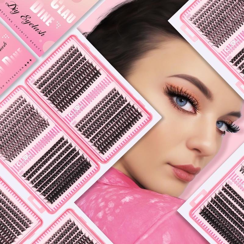 Lash Clusters Kit - 9-16mm Mixed Length D Curl Eyelashes with Bond Seal Remover Tweezers & Curler for Natural Enhancements 20D 30D 40D 50D Density Options