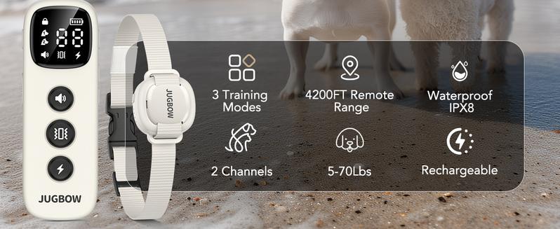 Jugbow Shock Collar for Small Dogs - 4200FT Dog Training Collar with Remote for 5-30lbs Mini Small Dogs, IPX8-Waterproof Rechargeable E-Collar with Beep (1-9), Vibration(1-3), Safe Shock(0-16) DT54