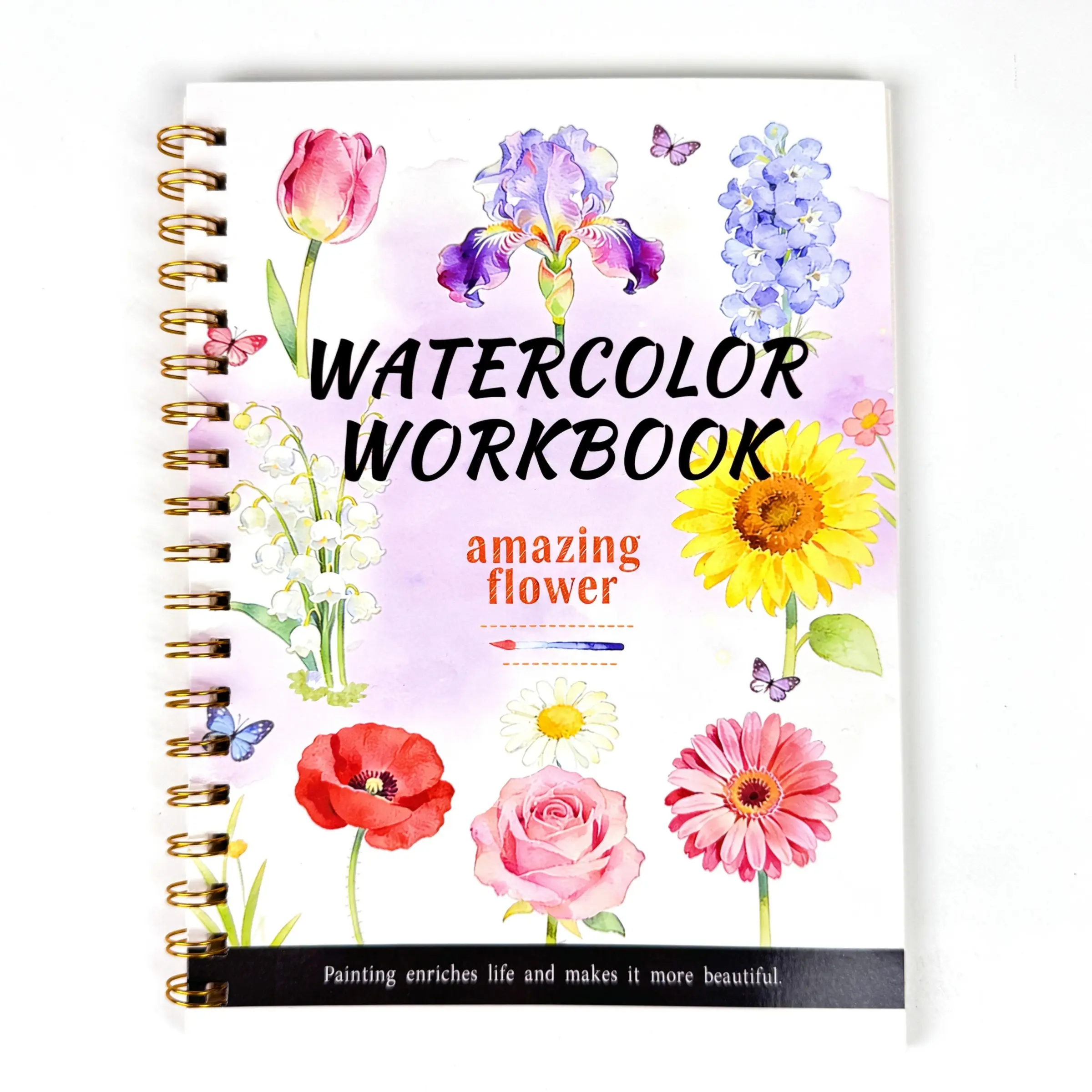 Watercolor Beginner Workbook, Floral Painting Practice Book, Includes 14 Line Templates and 2 Color Guides, Stress Relief Art for Adults, Watercolor Flowers Workbook