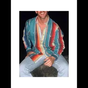 Western Cowboy Men's Shirts Blouses Striped Casual Button Down Long Sleeve Shirt Tops With pockets Versatile items,Basic formula for pairing jeans: versatile for all seasons without making mistakes,